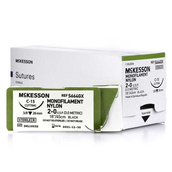 Nonabsorbable-Suture-with-Needle-McKesson-Nylon-C-15-3_8-Circle-Reverse-Cutting-Needle-Size-2---0-Monofilament
